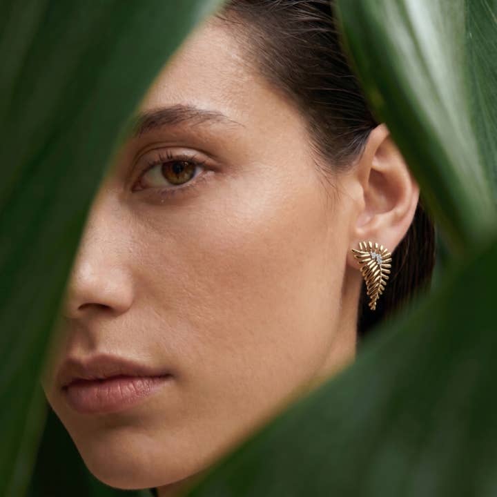 Sculptural Fern Leaf Stud Earrings — listing image 2 of 5